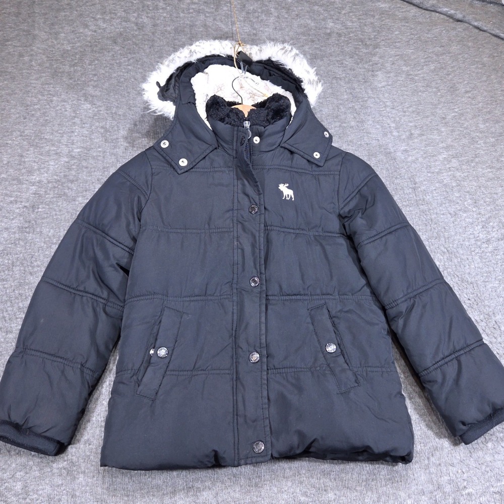 Abercrombie Kids Puffer Jacket Kids 7/8 Black Faux Fur Hood